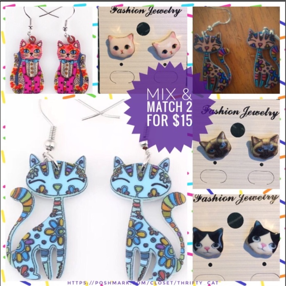 2/$15 💕😸 Cat Lady Earring Bundle Deal